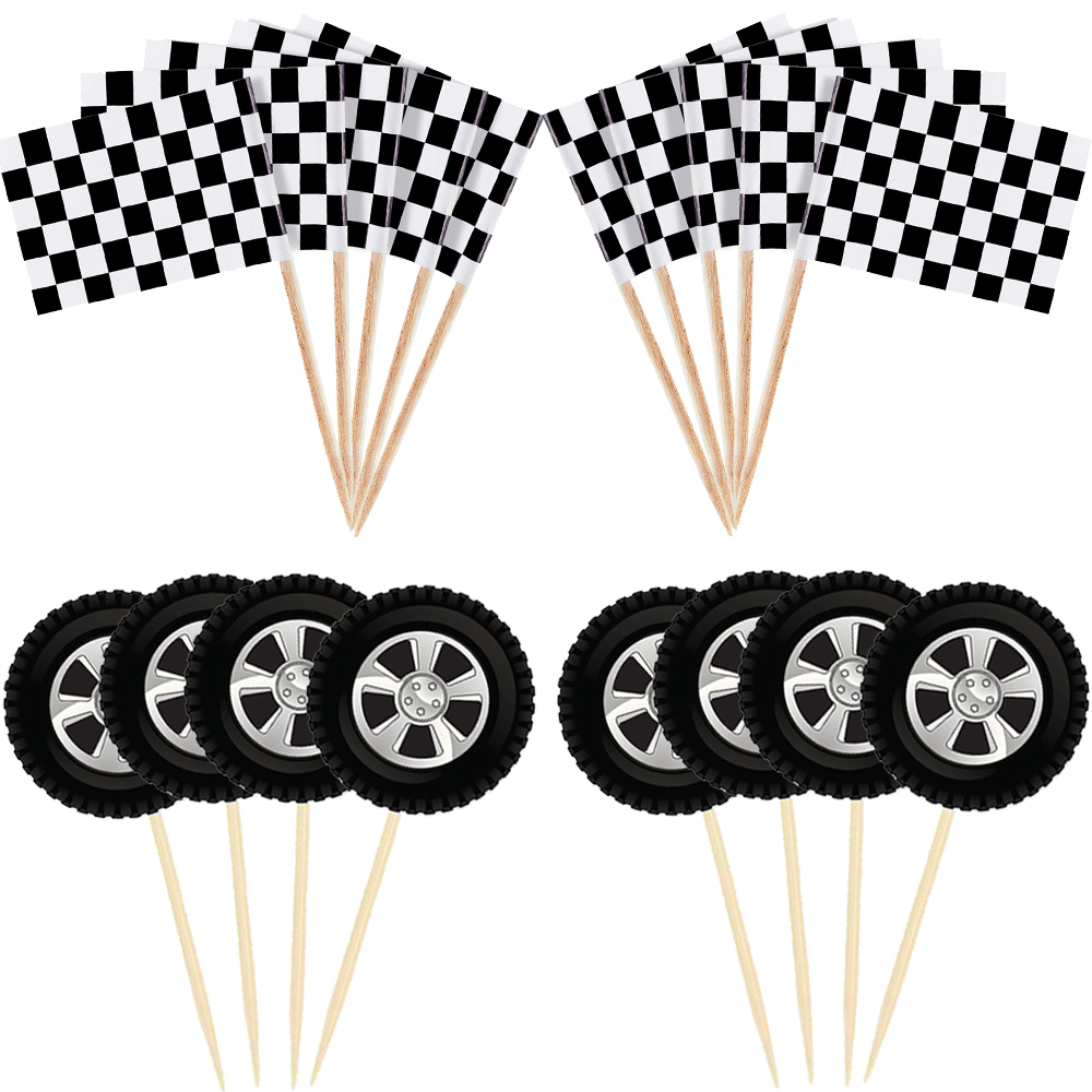 Lighting Mcqueen Birthday Decor - ล้อแข่งรถปาร์ตี้เค้กตกแต่งยาง Cupcake Topper MINI Checkered Racing