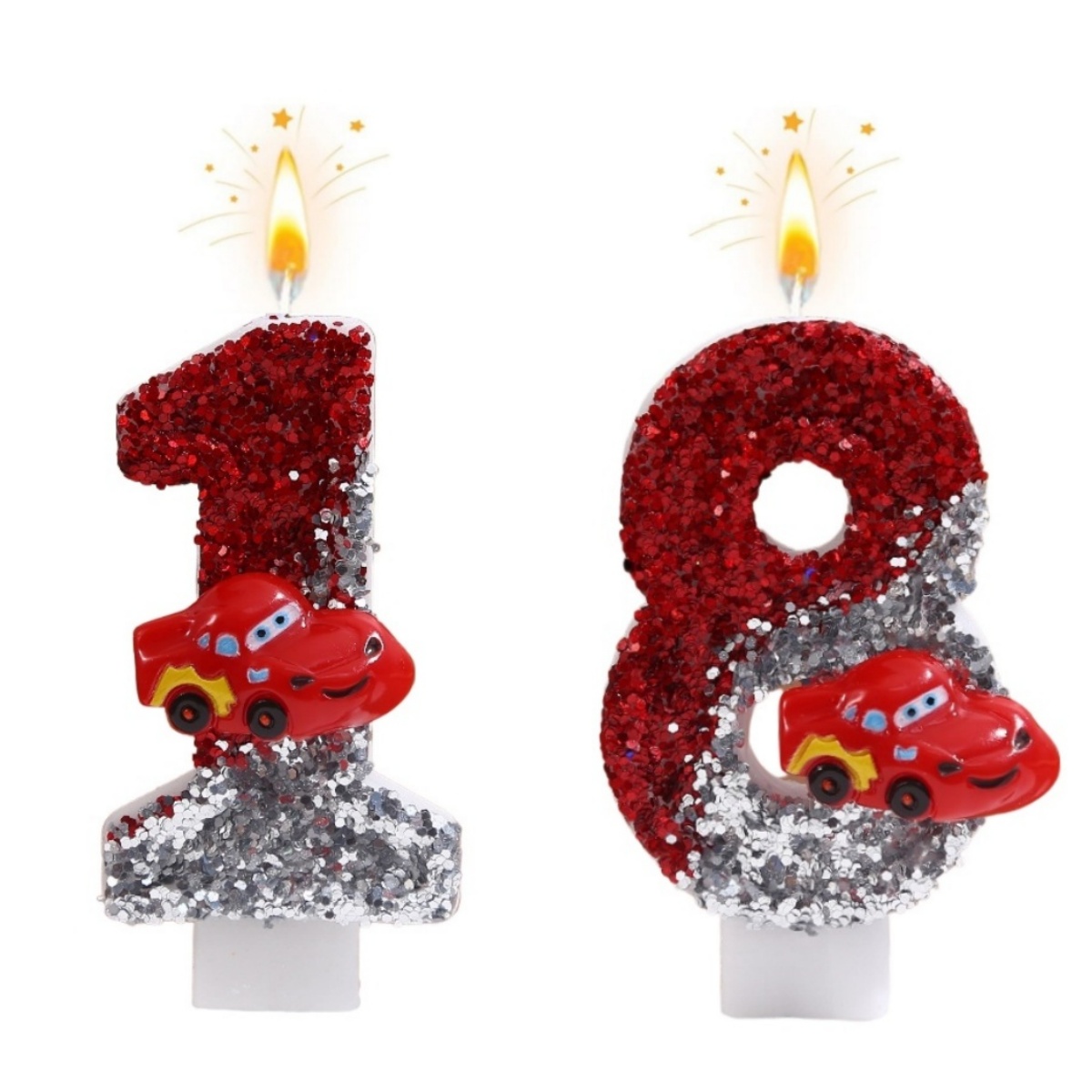 Lighting Mcqueen Birthday Decor - เทียนวันเกิดตัวเลข 0-9 แบบใหม่ ลายรถสปอร์ตสองสี สำหรับตกแต่งเค้กวันเกิด งานปาร์ตี้