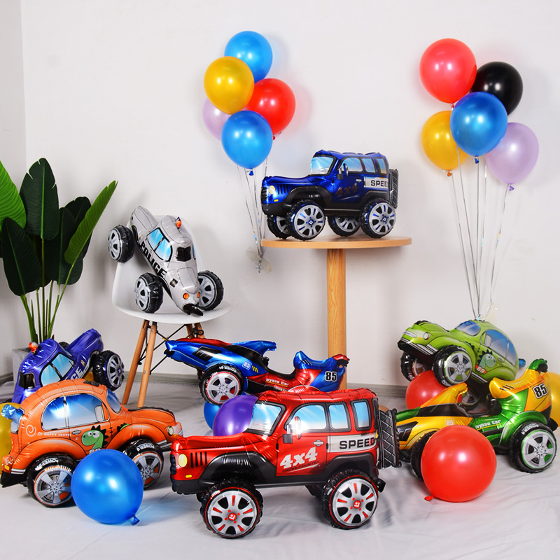 Lighting Mcqueen Birthday Decor - ลูกโป่งปาร์ตี้รูปรถแข่ง 3D สเตอริโอการ์ตูน ประกอบจากฟิล์มอลูมิเนียม ตกแต่งวันเกิดแบบตั้งโต๊ะ ปริศนา