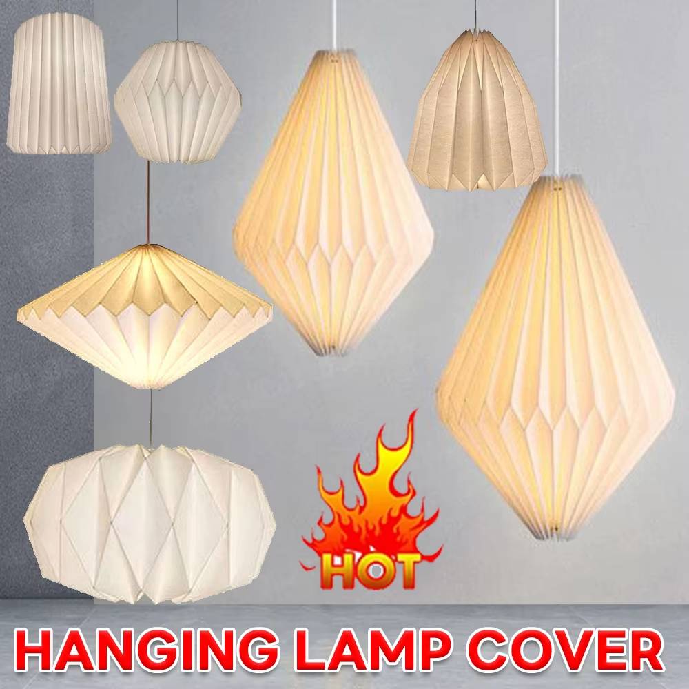 Geometric Lamp Shade - โคมไฟแขวนสไตล์นอร์ดิก โคมไฟระย้า โคมไฟกระดาษพับแบบสร้างสรรค์ โคมไฟเพดานสำหรับตกแต่งห้องนั่งเล่น