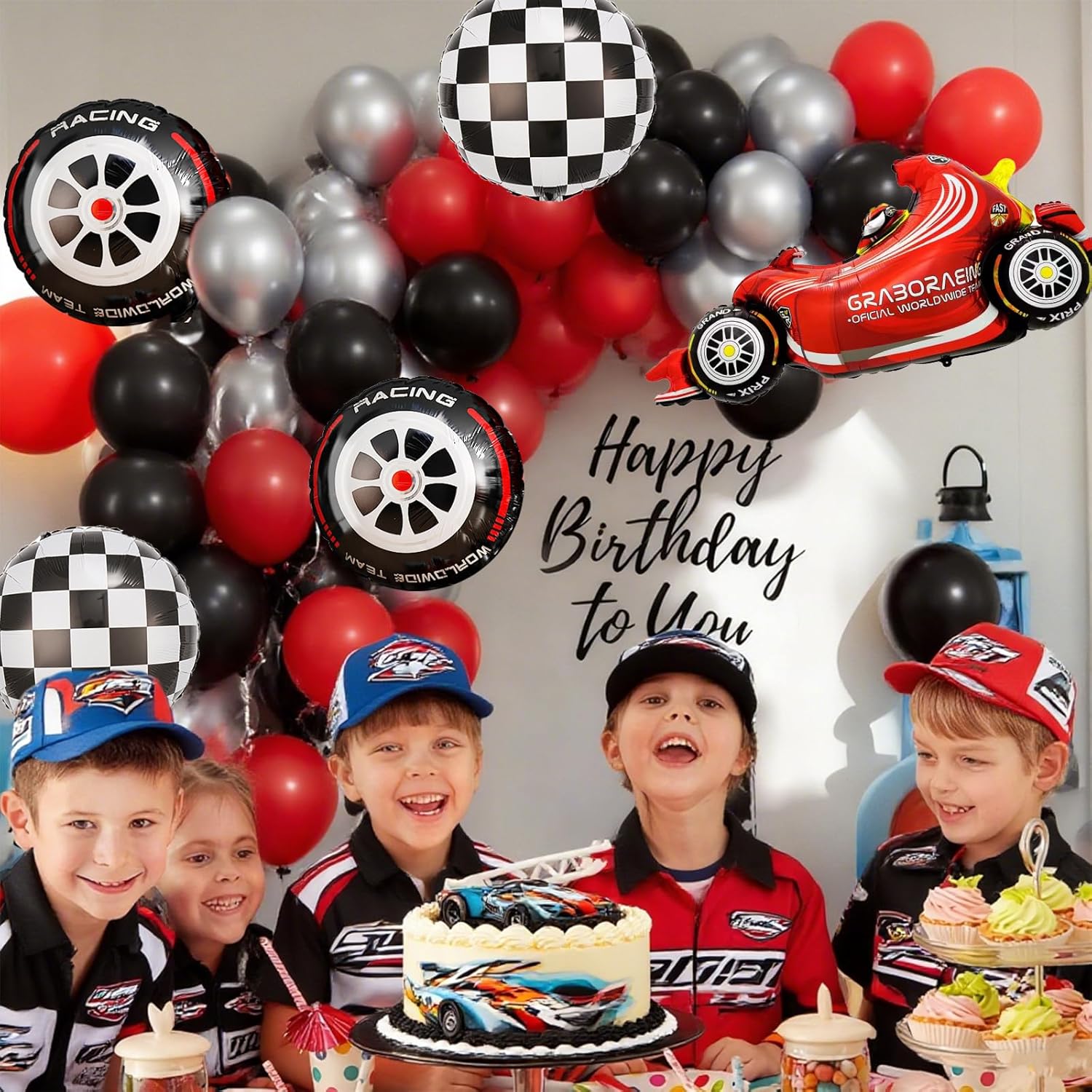 ชุดตกแต่งซุ้มลูกโป่งลายตารางหม - Lighting Mcqueen Birthday Decor บทวิจารณ์และราคา